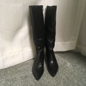 Anne Klein Knee High Black Leather Boots Size 6 1/2 M